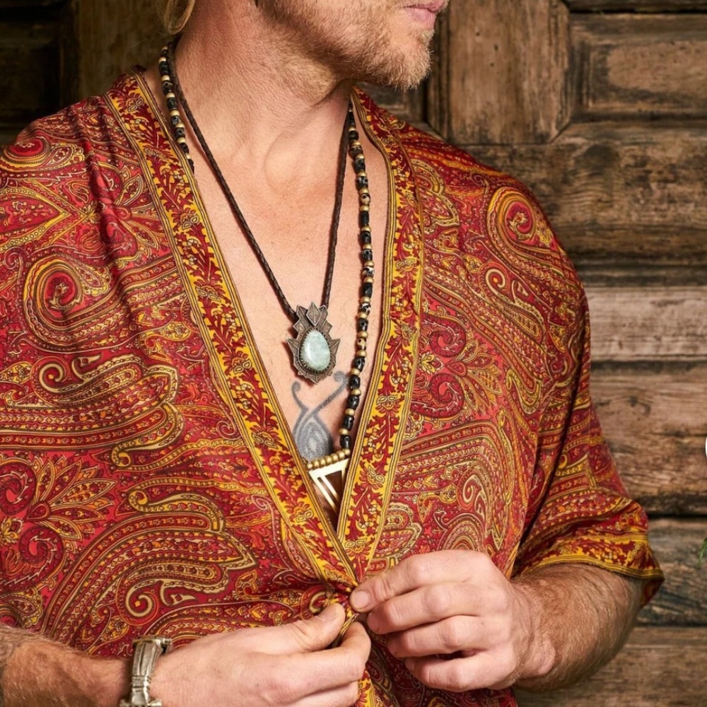 Brand New NAYWAJ IBIZA | Silk Blend Unisex Paisley Bohemian Kimono/ Short Kaftan